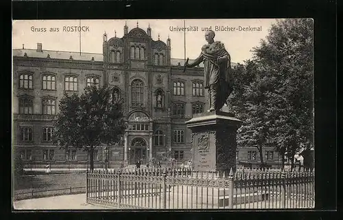 AK Rostock, Universität und Blücherdenkmal