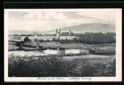 AK Höxter a. d. Weser, Fernblick auf das Schloss Corvey