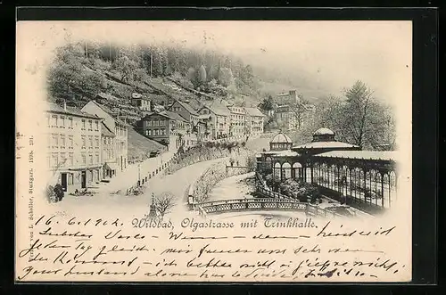 AK Wildbad, Olgastrasse mit dem Gasthof Trinkhalle