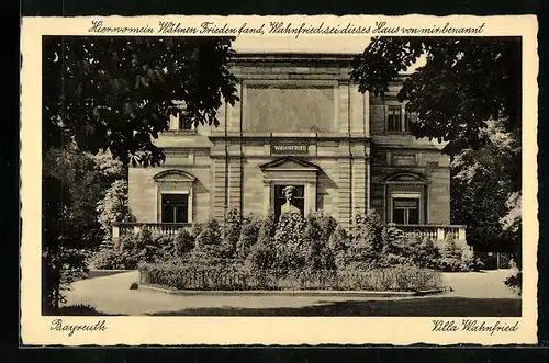 AK Bayreuth, Villa Wahnfried mit Denkmal