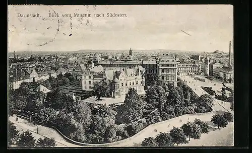 AK Darmstadt, Blick vom Museum nach Südosten