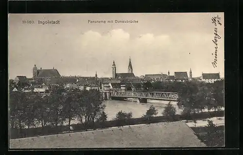 AK Ingolstadt, Panorama mit Donaubrücke