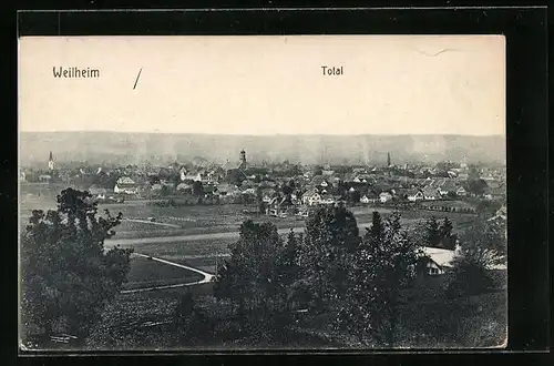 AK Weilheim, Panorama vom Ort und Umgebung