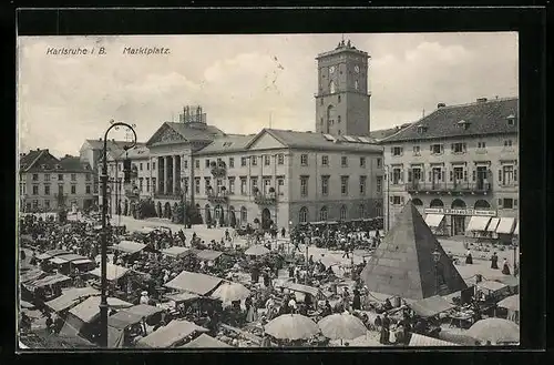 AK Karlsruhe, Marktplatz aus der Vogelschau