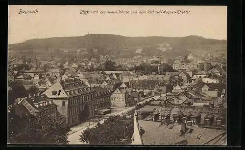 AK Bayreuth, Blick zur hohen Warte und zum Richard-Wagner-Theater