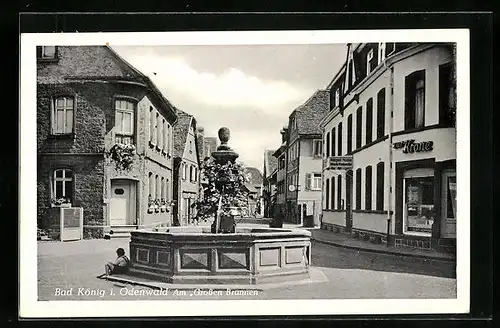 AK Bad König i. Odenwald, Am Grossen Brunnen, Hotel zur Krone