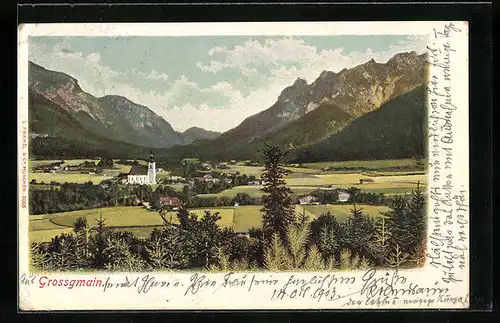 AK Grossgmain, Ortsansicht mit Feldern