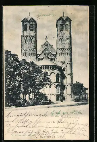 AK Köln, Gereons-Kirche mit Kutschen