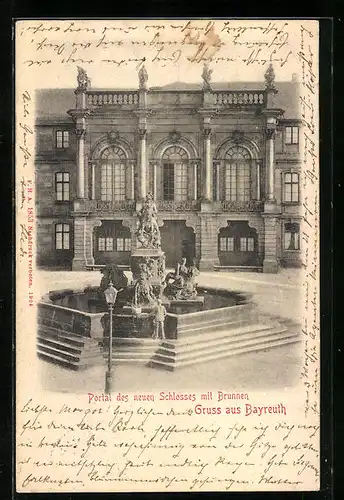 AK Bayreuth, Portal des neuen Schlosses mit Brunnen