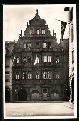 AK Heidelberg, Hotel Ritter mit weissen Flaggen