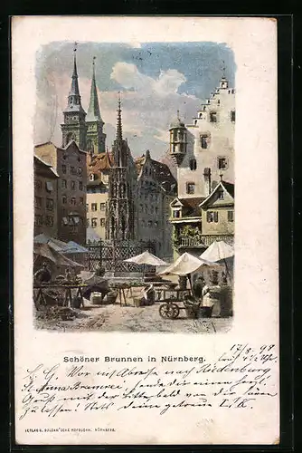 AK Nürnberg, Marktplatz mit schönem Brunnen