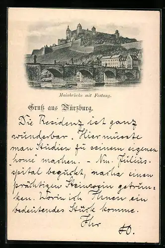 AK Würzburg, Mainbrücke mit Festung