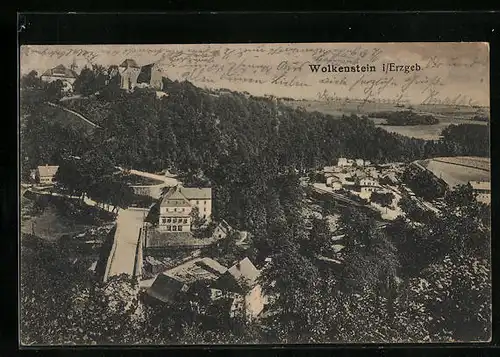 AK Wolkenstein /Erzgeb., Ortsansicht mit Gebirgen