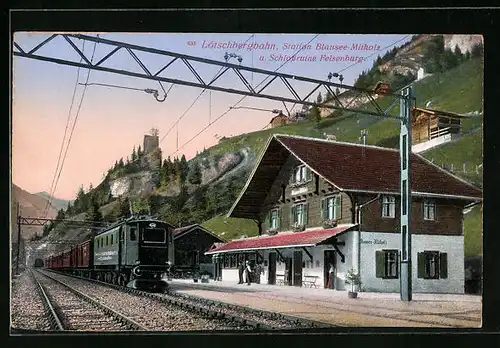 AK Blausee-Mitholz, Lötschbergbahn, Schlossruine Felsenburg