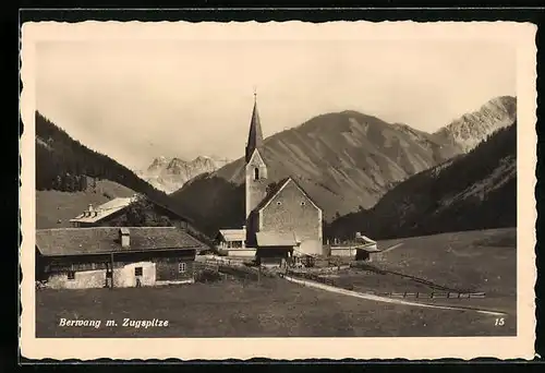 AK Berwang, Gemeindekirche mit der Zugspitze