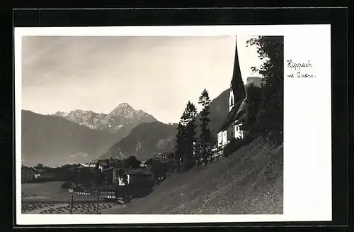 AK Hippach, Ortspartie mit Kirche und Tristner