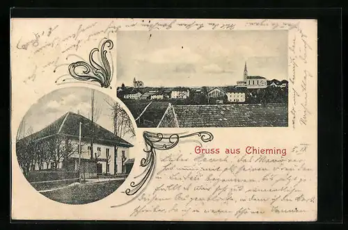 AK Chieming, Blick auf das Gasthaus, Gesamtansicht