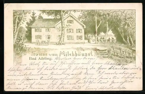 Lithographie Bad Aibling, Blick auf das Restaurant Milchhäusel