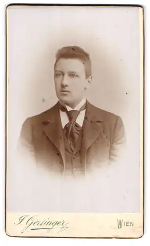 Fotografie J. Gertinger, Wien, Margarethenstr. 28, Junger Herr im Anzug mit Krawatte