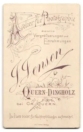 Fotografie J. Jensen, Quern-Dingholz bei Gr. Quern, Junge Dame mit zurückgebundenem Haar