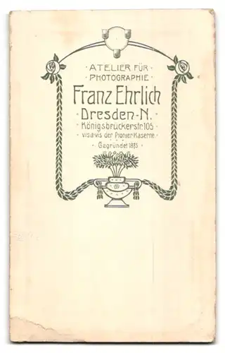 Fotografie Franz Ehrlich, Dresden, Königsbrückerstrasse 105, Portrait eines Soldaten mit Schnauzbart