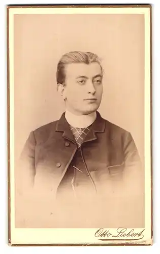 Fotografie Otto Liebert, Holzminden, Portrait Student A. Hoffmann im Anzug mit hohen Kragen, 1890