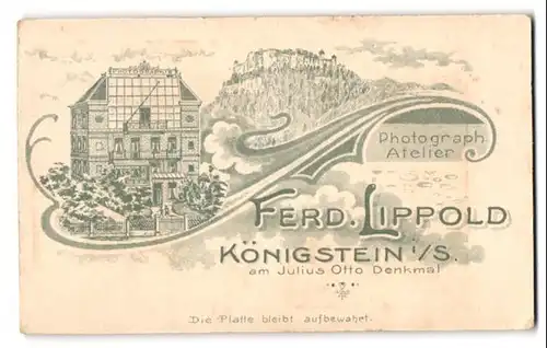Fotografie Ferd. lippold, Königstein i. S., Ansicht Königstein i. S., Blick auf das Ateliersgebäude des Fotografen