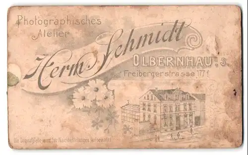 Fotografie Herm. Schmidt, Olbernhau i. S., Freibergerstr. 177, Ansicht Olbernhau i. S., Ateliersgebäude des Fotografen