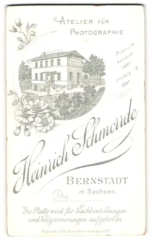 Fotografie Heinrich Schmorrde, Bernstadt i. Sa., Ansicht Bernstadt i. Sa., Ateliersgebäude des Fotografen