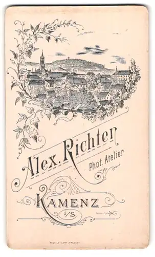 Fotografie Alex. Richter, Kamenz i. S., Ansicht Kamenz i. S., Panorama der Stadt über die Dächer