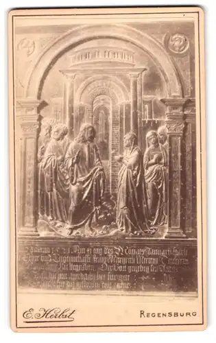 Fotografie E. Herbst, Regensburg, Jabeckstr. 41, Ansicht Regensburg, Relief im Dom mit Jesus Darstellung