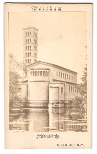 Fotografie E. Linde, Potsdam, Ansicht Potsdam, Partie an der Friedenskirche mit See