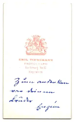 Fotografie Emil Tiedemann, Bremen, Richtweg 12, Portrait Herr Eugen im Anzug mit grauen Koteletten