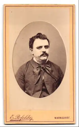 Fotografie E. Pofeldt, Warnsdorf, Portrait Herr im Anzug mit Fliege und Moustache