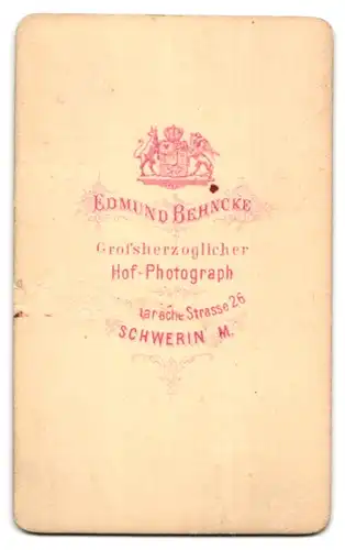 Fotografie Edmund Behnke, Schwerin i. M., junge Frau im Biedermeierkleid mit geflochtenem Zopf