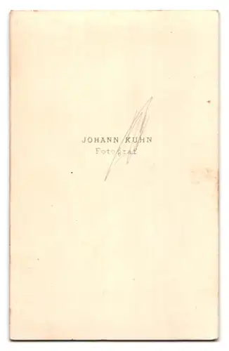 Fotografie Johann Kuhn, Mähr. Trübau, Portrait Herr im dunkeln Anzug mit Fliege und Moustache