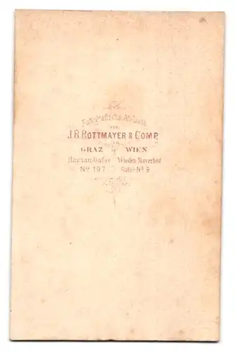 Fotografie J. B. Rottmayer & Co., Graz, Haynau-Gasse 197, Dame im gestreiften Kleid mit Locken