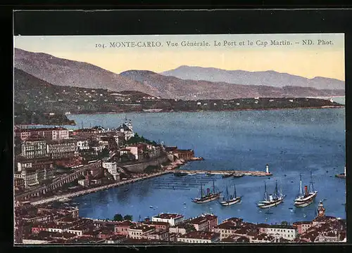 AK Monte-Carlo, Vue générale, Le Port et la Cap Martin