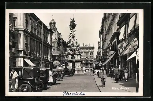 AK Wien, Graben mit Geschäften und Denkmal