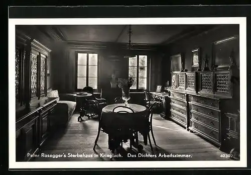 AK Krieglach, Peter Rosegger`s Sterbehaus, Des Dichters Arbeitszimmer