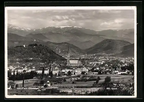 AK Graz, Teilansicht mit Kirche und Gleinalpe