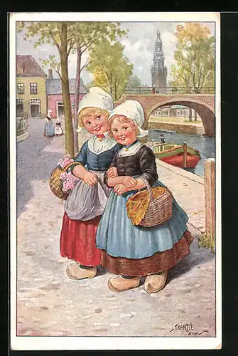Künstler-AK Kränzle: Kleine Holländerinnen am Kanal