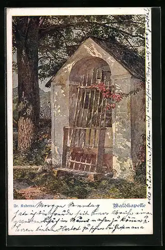 Künstler-AK Franz Kuderna, Deutscher Schulverein Nr. 856: Waldkapelle im Sonnenschein