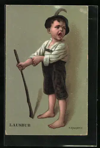 Künstler-AK Hermann Kaulbach: Lausbub mit Stecken