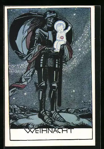 Künstler-AK Richard Klein: Weihnacht, Ritter mit dem Christuskind