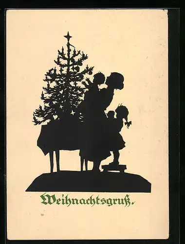 Künstler-AK Georg Plischke: Weihnachtsgruss, Mutter mit den Kindern am Christbaum