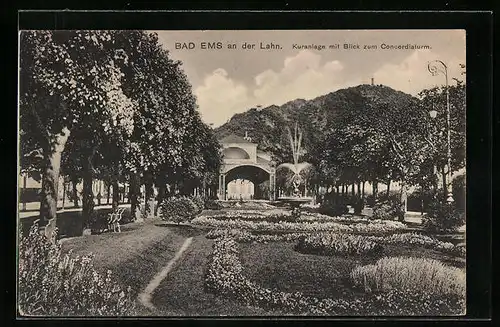 AK Bad Ems, Kuranlage mit Blick zum Concordiaturm