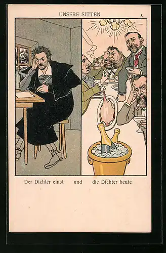 Künstler-AK Die Dichter einst und heute, Allegorie