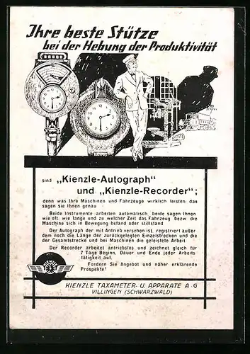 AK Reklame für Kienzle-Autograph und -Recorder, Uhr