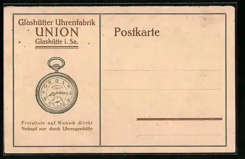 AK Glashütte i. Sa., Reklame für Glashütter Uhrenfabrik Union